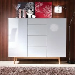 Mørteens Buffet Lindholm IV - chêne partiellement massif - Blanc - Hauteur : 128 cm -loftscape Boutique highboard lindholm i weiss matt eiche massiv 261548