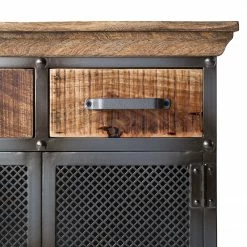 Ars manufacti Buffet Hunter II - Métal / Manguier massif- Manguier / Gris bleu -loftscape Boutique kommode hunter ii metall mango massiv mango blaugrau 4845732