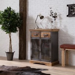 Ars manufacti Buffet Hunter II - Métal / Manguier massif- Manguier / Gris bleu -loftscape Boutique kommode hunter ii metall mango massiv mango blaugrau 4874484