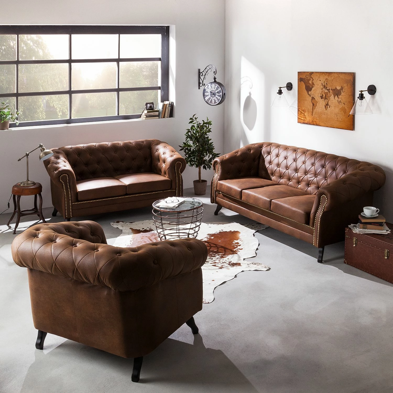 Ars manufacti Ensemble de salon Benavente (3 - 2 - 1) - Aspect vieux cuir marron 4 Ars manufacti Ensemble de salon Benavente (3 - 2 - 1) - Aspect vieux cuir marron – Image 2