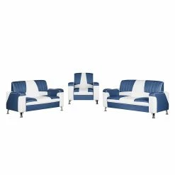 Studio Monroe Canapé panoramique Nixa (3 -2 -1) - Cuir synthétique - Blanc / Bleu foncé