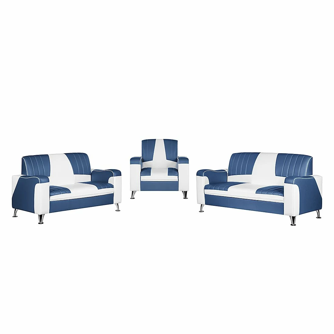 Studio Monroe Canapé panoramique Nixa (3 -2 -1) - Cuir synthétique - Blanc / Bleu foncé 3 Studio Monroe Canapé panoramique Nixa (3 -2 -1) - Cuir synthétique - Blanc / Bleu foncé