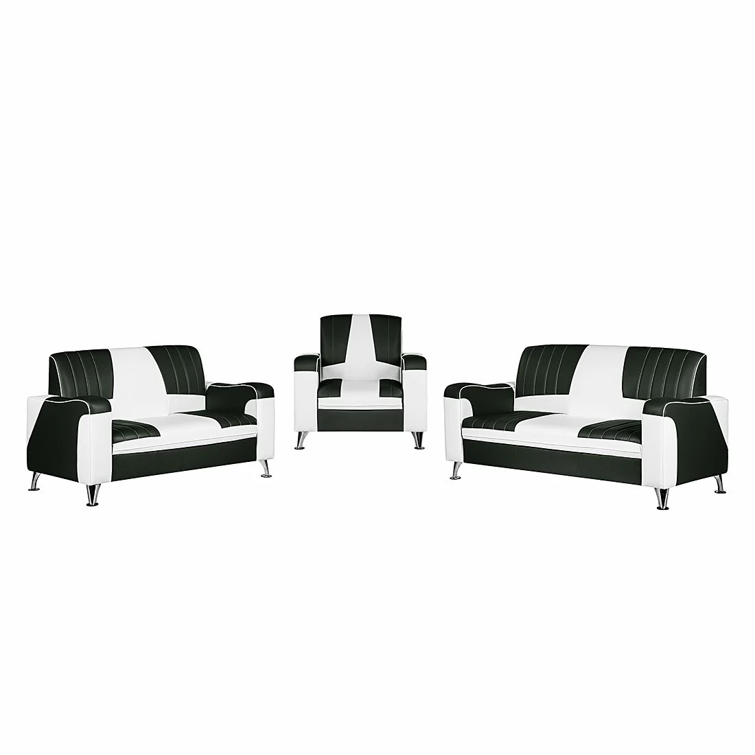 Studio Monroe Canapé panoramique Nixa (3 -2 -1) - Cuir synthétique - Blanc / Noir 3 Studio Monroe Canapé panoramique Nixa (3 -2 -1) - Cuir synthétique - Blanc / Noir