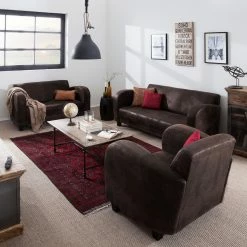 Ars manufacti Canapé panoramique Tullow (3 -2 -1) - Aspect vieux cuir marron foncé -loftscape Boutique polstergarnitur tullow 3 2 1 antiklederoptik dunkelbraun 4905288