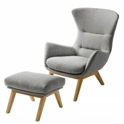 Studio Copenhagen Fauteuil Hepburn I - Tissu Milan : Gris clair - Chêne foncé -loftscape Boutique polsterhocker hepburn flachgewebe eiche stoff milan hellgrau 5019472