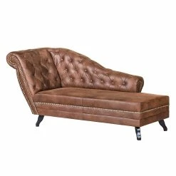 Ars manufacti Méridienne Benavente - Aspect vieux cuir marron - Accoudoir à gauche (vue de face)