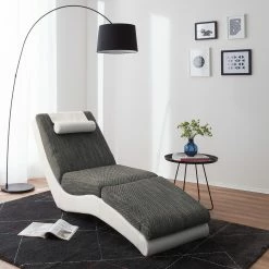 Roomscape Chaise longue de relaxation Carson - Cuir synthétique blanc / Tissu structuré gris clair -loftscape Boutique relaxliege carson kunstleder weiss strukturstoff hellgrau 4905184