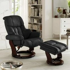 Modoform Fauteuil relax et repose-pieds Grunewald - Cuir véritable / Imitation cuir - Noir - Marron -loftscape Boutique relaxsessel grunewald mit hocker echtleder schwarz 1361690
