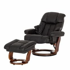 Modoform Fauteuil relax et repose-pieds Grunewald - Cuir véritable / Imitation cuir - Noir - Marron