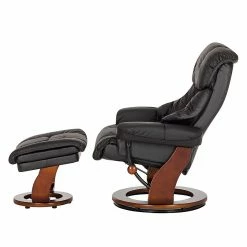 Modoform Fauteuil relax et repose-pieds Grunewald - Cuir véritable / Imitation cuir - Noir - Marron -loftscape Boutique relaxsessel grunewald mit hocker echtleder schwarz 374923