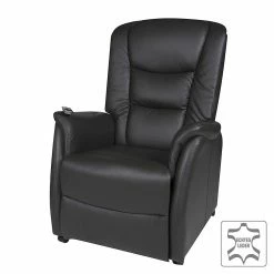 Modoform Fauteuil TV Sylt - Avec moteur et disposiif pour se lever - Cuir synthétique noir - Imitation érable / Orange