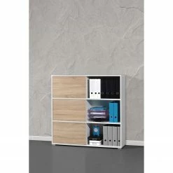 Germania Etagère à portes coulissantes Mingle II - Blanc / Imitation chêne Sonoma -loftscape Boutique schiebetuerenregal mingle ii weiss eiche sonoma dekor 5029216