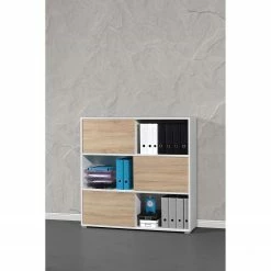 Germania Etagère à portes coulissantes Mingle II - Blanc / Imitation chêne Sonoma -loftscape Boutique schiebetuerenregal mingle ii weiss eiche sonoma dekor 5029228