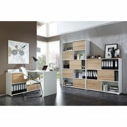 Germania Etagère à portes coulissantes Mingle II - Blanc / Imitation chêne Sonoma -loftscape Boutique schiebetuerenregal mingle ii weiss eiche sonoma dekor 5035820