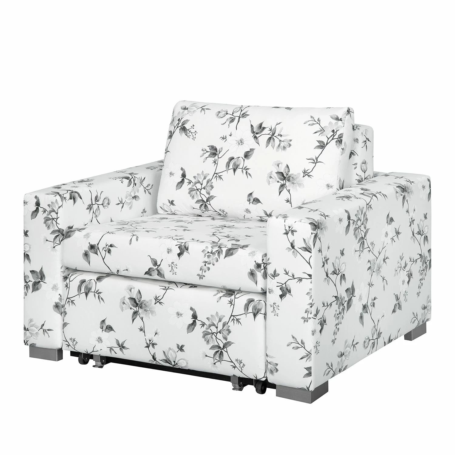 Mooved Fauteuil convertible Latina VII - Matière tissée - Motif floral - Blanc / Gris 3 Mooved Fauteuil convertible Latina VII - Matière tissée - Motif floral - Blanc / Gris