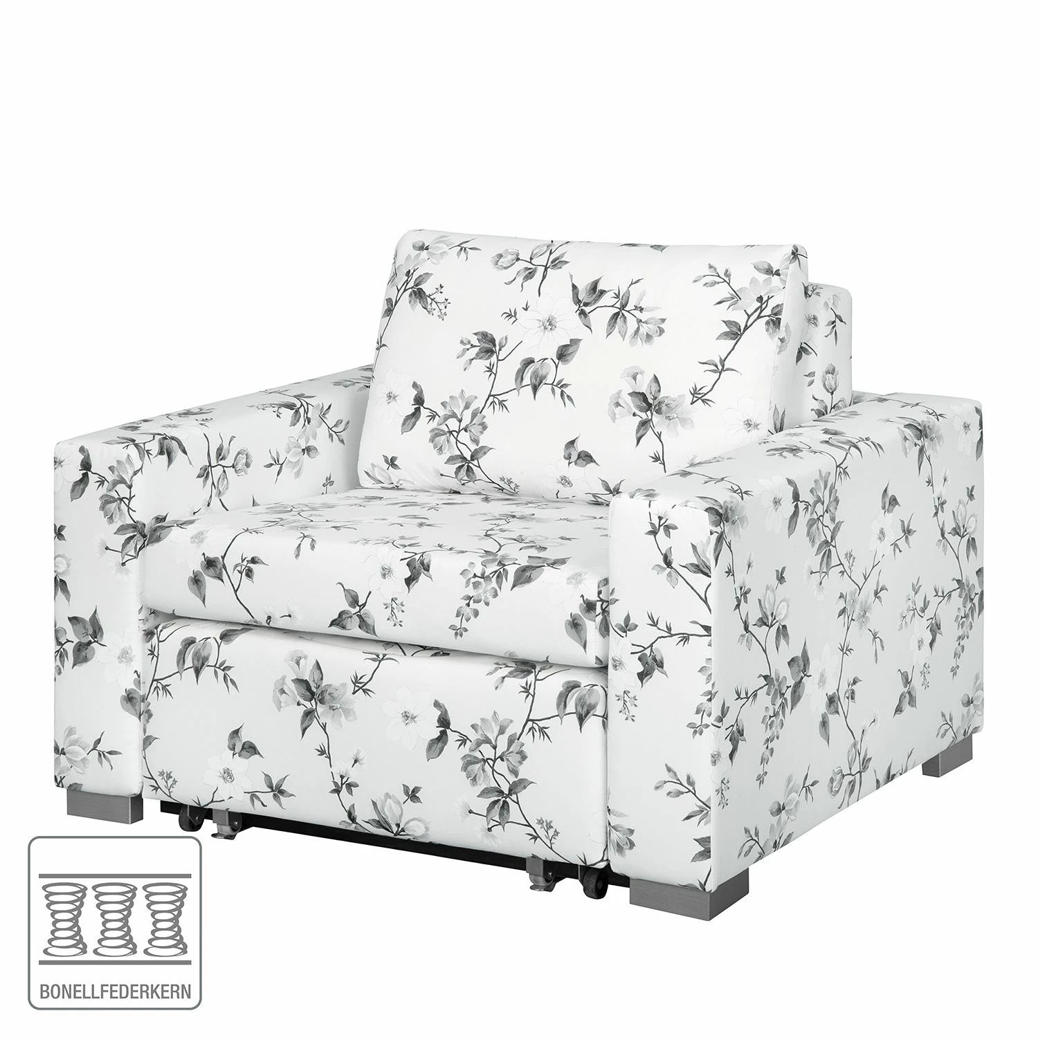 Mooved Fauteuil convertible Latina VII - Matière tissée - Motif floral - Blanc / Gris 4 Mooved Fauteuil convertible Latina VII - Matière tissée - Motif floral - Blanc / Gris – Image 2