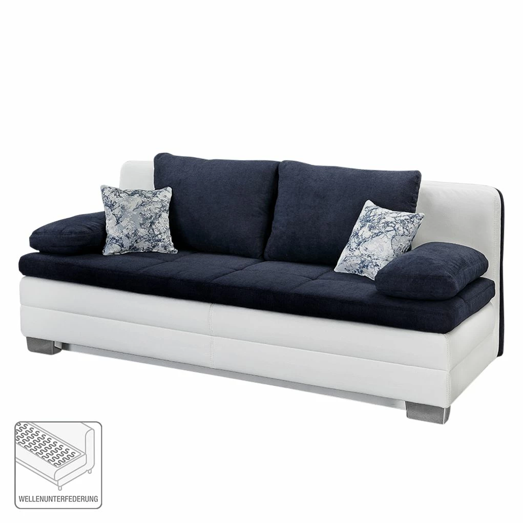 Home Design Canapé convertible Gibb - Blanc / Bleu 4 Home Design Canapé convertible Gibb - Blanc / Bleu – Image 2
