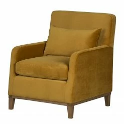 Jack & Alice Fauteuil Blomma - Velours jaune moutarde - Noyer