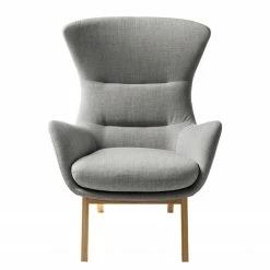 Studio Copenhagen Fauteuil Hepburn I - Tissu Milan : Gris clair - Chêne foncé -loftscape Boutique sessel hepburn flachgewebe eiche stoff milan hellgrau 5017356