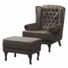 Maison Belfort Fauteuil à oreilles Miscol - Gris marron - Avec repose-pieds