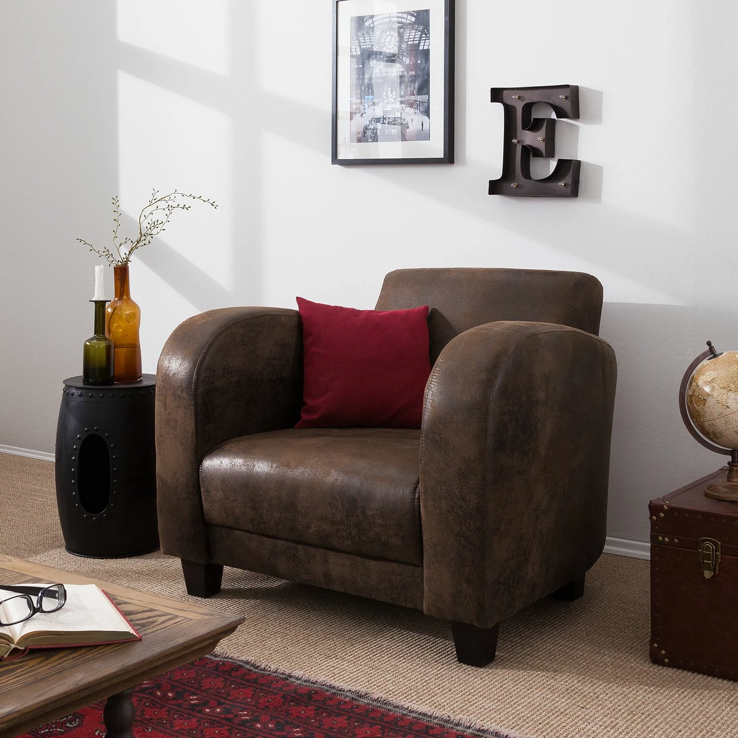 Ars manufacti Fauteuil Tullow - Aspect vieux cuir marron foncé 5 Ars manufacti Fauteuil Tullow - Aspect vieux cuir marron foncé – Image 3