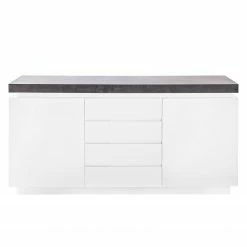 Fredriks Enfilade Namona I - Éclairage inclus - Blanc / Imitation béton -loftscape Boutique sideboard namona i inkl beleuchtung weiss anthrazit weiss anthrazit 3666813