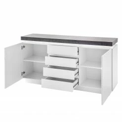 Fredriks Enfilade Namona I - Éclairage inclus - Blanc / Imitation béton -loftscape Boutique sideboard namona i inkl beleuchtung weiss anthrazit weiss anthrazit 3666817