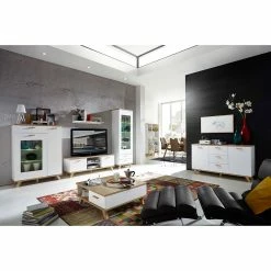 Germania Buffet Neston I - Partiellement en chêne massif - Blanc mat / Imitation chêne de Sanremo -loftscape Boutique sideboard neston i supermatt weiss eiche sanremo dekor 1154466