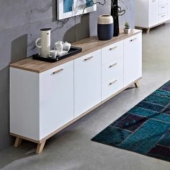 Germania Buffet Neston II - Blanc mat / Imitation chêne de Sanremo -loftscape Boutique sideboard neston ii supermatt weiss eiche sonoma dekor 637582