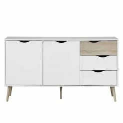 Mørteens Buffet Sunndal - Partiellement en caoutchouc massif - Blanc / Chêne clair -loftscape Boutique sideboard sunndal gummibaum teilmassiv weiss eiche dekor 4753668