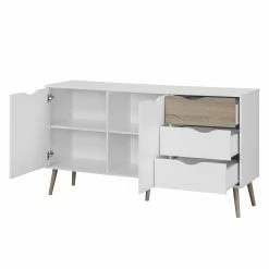 Mørteens Buffet Sunndal - Partiellement en caoutchouc massif - Blanc / Chêne clair -loftscape Boutique sideboard sunndal gummibaum teilmassiv weiss eiche dekor 4753672