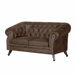 Ars manufacti Canapé Benavente (2 places) - Aspect vieux cuir marron foncé