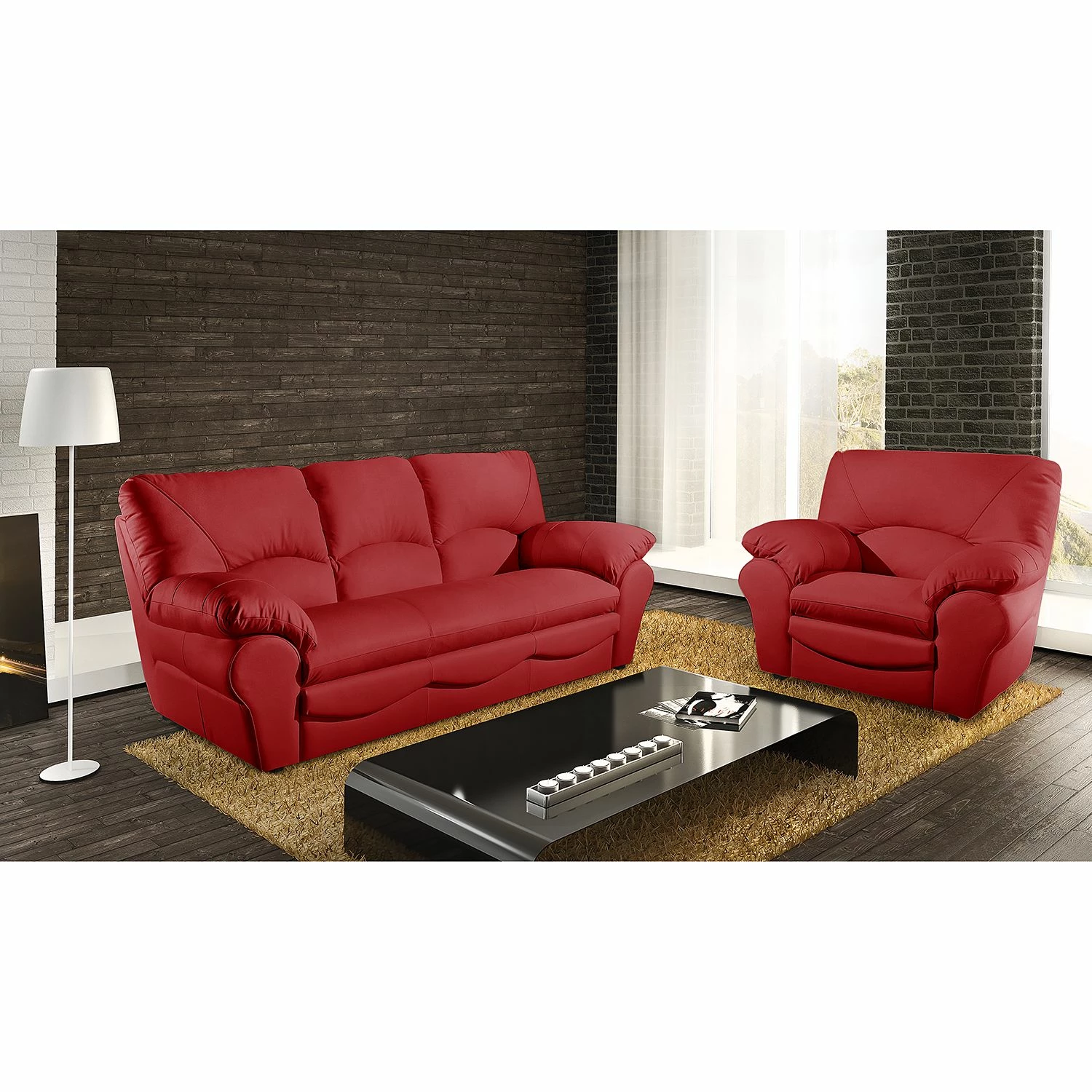 Modoform Canapé convertible Torsby - Cuir véritable rouge 5 Modoform Canapé convertible Torsby - Cuir véritable rouge – Image 3