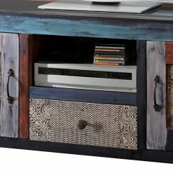 Wolf-Möbel Meuble TV Goa III - Partiellement en manguier massif - Manguier marron foncé / Bleu -loftscape Boutique tv lowboard goa iii akazie mango teilmassiv 5181092