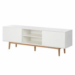Mørteens Meuble TV Lindholm - Partiellement en chêne massif - Blanc - 180 x 45 cm -loftscape Boutique tv lowboard lindholm eiche teilmassiv weiss 526619