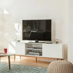 Mørteens Meuble TV Lindholm - Partiellement en chêne massif - Blanc - 180 x 45 cm -loftscape Boutique tv lowboard lindholm eiche teilmassiv weiss 580886