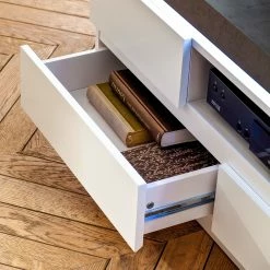 Fredriks Meuble TV Namona II - Éclairage inclus - Imitation béton / Blanc -loftscape Boutique tv lowboard namona ii inkl beleuchtung weiss anthrazit weiss anthrazit 3666789