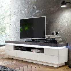 Fredriks Meuble TV Namona II - Éclairage inclus - Imitation béton / Blanc -loftscape Boutique tv lowboard namona ii inkl beleuchtung weiss anthrazit weiss anthrazit 3666801