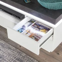 Fredriks Meuble TV Namona II - Éclairage inclus - Imitation béton / Blanc -loftscape Boutique tv lowboard namona ii inkl beleuchtung weiss anthrazit weiss anthrazit 4033556