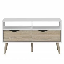 Mørteens Meuble TV Sunndal III - Partiellement en caoutchouc massif -loftscape Boutique tv lowboard sunndal iii gummibaum teilmassiv weiss eiche dekor 4753868