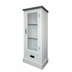 Maison Belfort Vitrine Nasinu II - Partiellement en paulownia massif - Blanc / Gris ancien