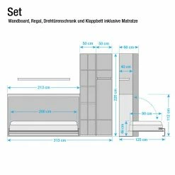 Loftscape Ensemble lit mural Godia I - Blanc - Matelas de mousse froide -loftscape Boutique wandklappbett kombination godia i 90 x 200 cm kaltschaummatratze weiss 1681974