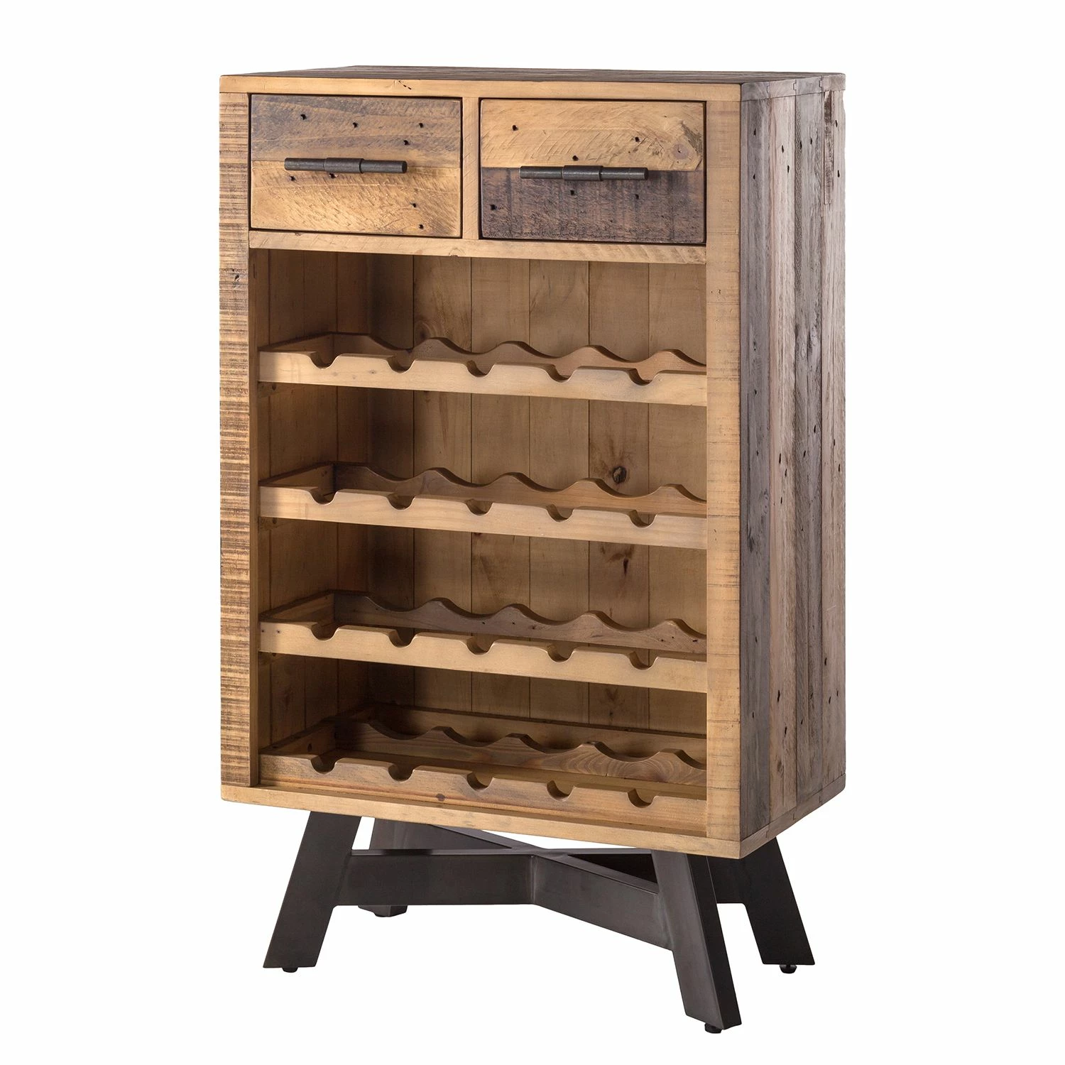 Ars manufacti Étagère à vin Tamati - Pin ancien / Métal - Pin foncé / Noir 3 Ars manufacti Étagère à vin Tamati - Pin ancien / Métal - Pin foncé / Noir