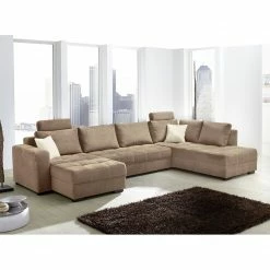 Home Design Canapé panoramique Antego (convertible) - Marron clair -loftscape Boutique wohnlandschaft antego mit schlaffunktion velours ottomane longchair beidseitig montierbar hellbraun 3197753