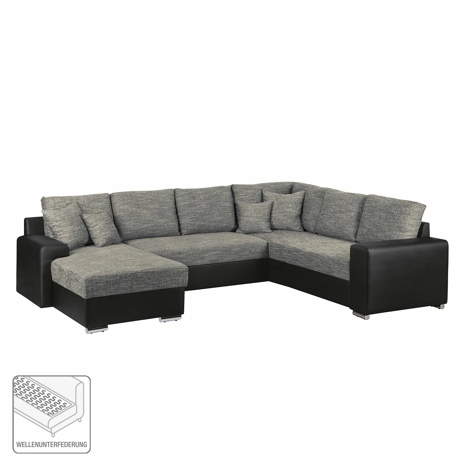 Roomscape Canapé panoramique Berrings - Convertible - Imitation cuir / Tissu structuré - Noir / Gris - Méridienne courte à gauche (vue de face) 4 Roomscape Canapé panoramique Berrings - Convertible - Imitation cuir / Tissu structuré - Noir / Gris - Méridienne courte à gauche (vue de face) – Image 2