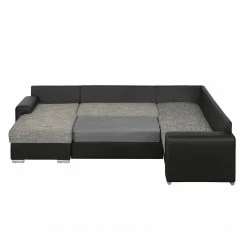 Roomscape Canapé panoramique Berrings - Convertible - Imitation cuir / Tissu structuré - Noir / Gris - Méridienne courte à gauche (vue de face) 39 Roomscape Canapé panoramique Berrings - Convertible - Imitation cuir / Tissu structuré - Noir / Gris - Méridienne courte à gauche (vue de face) -loftscape Boutique wohnlandschaft berrings mit schlaffunktion kunstleder strukturstoff schwarz grau longchair davorstehend links 3633501