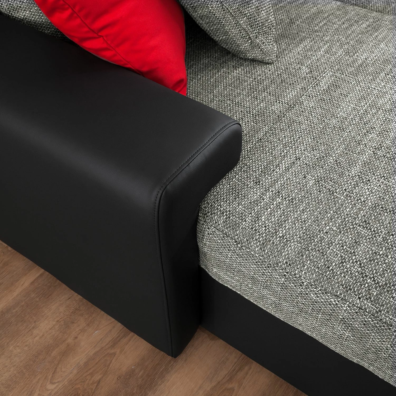 Roomscape Canapé panoramique Berrings - Convertible - Imitation cuir / Tissu structuré - Noir / Gris - Méridienne courte à gauche (vue de face) 16 Roomscape Canapé panoramique Berrings - Convertible - Imitation cuir / Tissu structuré - Noir / Gris - Méridienne courte à gauche (vue de face) – Image 14