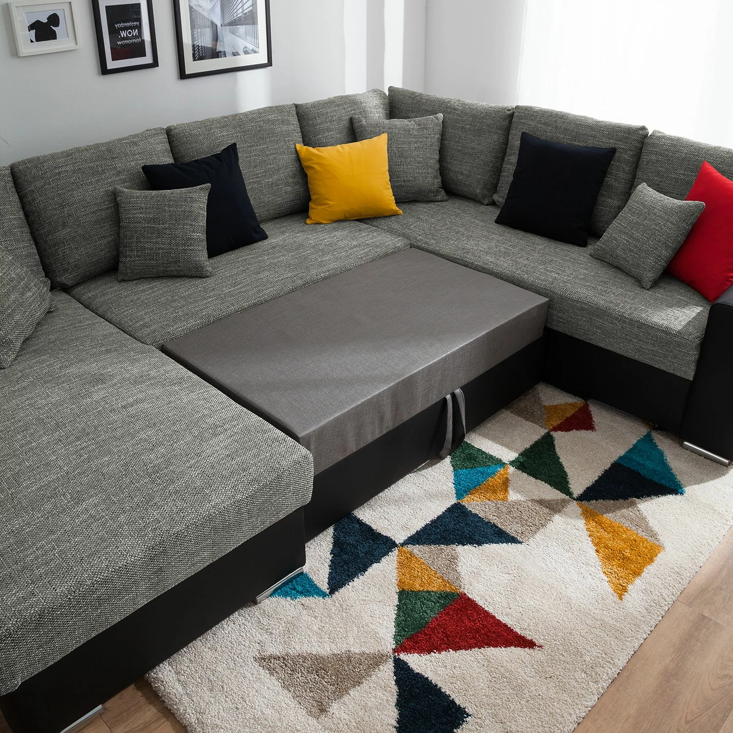 Roomscape Canapé panoramique Berrings - Convertible - Imitation cuir / Tissu structuré - Noir / Gris - Méridienne courte à gauche (vue de face) 7 Roomscape Canapé panoramique Berrings - Convertible - Imitation cuir / Tissu structuré - Noir / Gris - Méridienne courte à gauche (vue de face) – Image 5