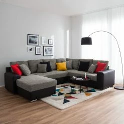 Roomscape Canapé panoramique Berrings - Convertible - Imitation cuir / Tissu structuré - Noir / Gris - Méridienne courte à gauche (vue de face) 35 Roomscape Canapé panoramique Berrings - Convertible - Imitation cuir / Tissu structuré - Noir / Gris - Méridienne courte à gauche (vue de face) -loftscape Boutique wohnlandschaft berrings mit schlaffunktion kunstleder strukturstoff schwarz grau longchair davorstehend links 4993844