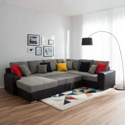 Roomscape Canapé panoramique Berrings - Convertible - Imitation cuir / Tissu structuré - Noir / Gris - Méridienne courte à gauche (vue de face) 36 Roomscape Canapé panoramique Berrings - Convertible - Imitation cuir / Tissu structuré - Noir / Gris - Méridienne courte à gauche (vue de face) -loftscape Boutique wohnlandschaft berrings mit schlaffunktion kunstleder strukturstoff schwarz grau longchair davorstehend links 4993848